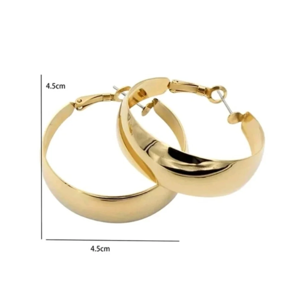NEW! Anthropologie Trendy Classy| Chunky| Thick| Wide Large Hoop Gold Earrings